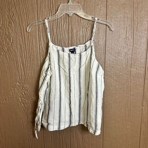 Gap‎ Body Striped Linen Blend Tank Top Tie Slits Size Large Beachy Boho Natural